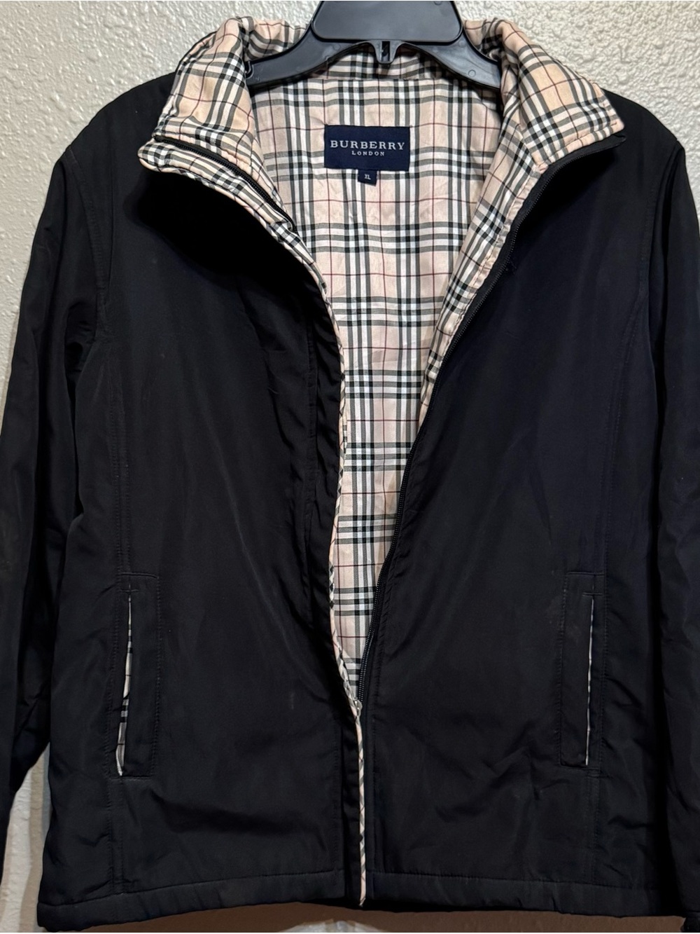 Burberry London Black Utility Jacket with Beige Check Lining